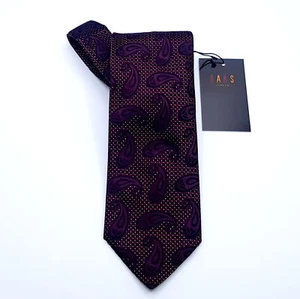 Cravatta Daks 100% Seta fantasia Cashmere Pois Melanzana punta Lancia 9,5 cm - Foto 1 di 3