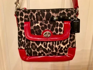 Coach Park Ocelot Print Swingpack Crossbody Bag- Multi/Red Trim- Free Ship - Picture 1 of 10