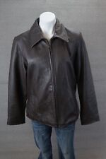 Eddie Bauer 100% Genuine Leather Brown Full Zip Bomber Jacket Women's Size Large