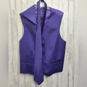 Fortino Landi Large Purple Tuxedo Suit Vest Tie Handkerchief Wedding Church Prom - Picture 1 of 7