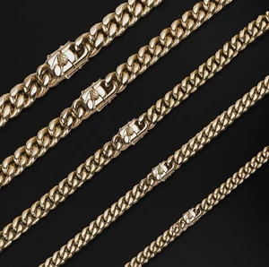 14k Gold Plated Stainless Steel Heavy Miami Cuban Link Bracelet Chain 4mm-8mm - Picture 1 of 17