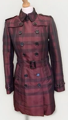 Women’s Burberry Beach Prorsum Burgundy Black Heritage Trench Coat MAC Sz 6 EXC - Image 1 of 4