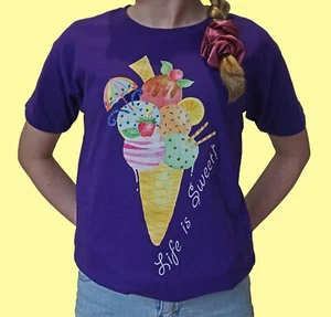 Purple T-shirt: Purple Colour T-shirt "Life is Sweet" Girl T-Shirt with Icecream - Picture 1 of 15