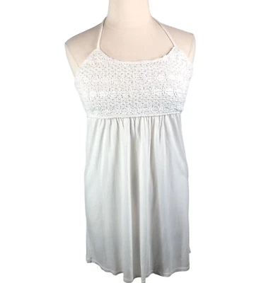 全新 Inc 海滩游泳罩连衣裙 女式 大号 白色人造丝 钩针编织 A 字 — 第 1/4 张图片