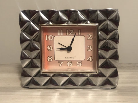 Vintage Robert Abbey Chrome Block Style Table Clock & Alarm Cover