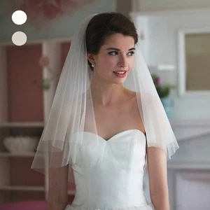 Neu 01 weiß/elfenbein 2T Hochzeit weicher Ellbogen einfacher Brautschleier mit Kamm *US-VERKÄUFER* - Bild 1 von 15