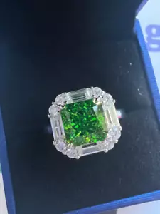 Emerald Shape Face With Simulated Green Peridot & White Sapphire Women's Ring - Picture 1 of 12