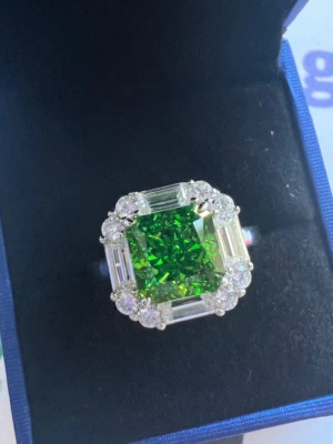 Emerald Shape Face With Simulated Green Peridot & White Sapphire Women's Ring - Image 1 of 4