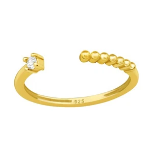 TJS 925 Sterling Silver Toe Ring 7 Dots Plain Gold Plated Band CZ Adjustable - Picture 1 of 1