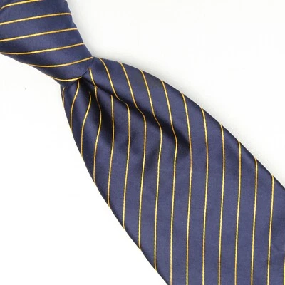 Dormeuil Paris Mens Silk Necktie Navy Blue Yellow Stripe Weave Woven Tie Italy - Image 1 of 4