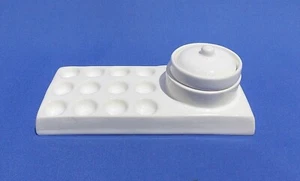 WHITE Ceramic SMALL Artist Paint Palette 12 wells plus separate liquid pot & lid - Picture 1 of 8