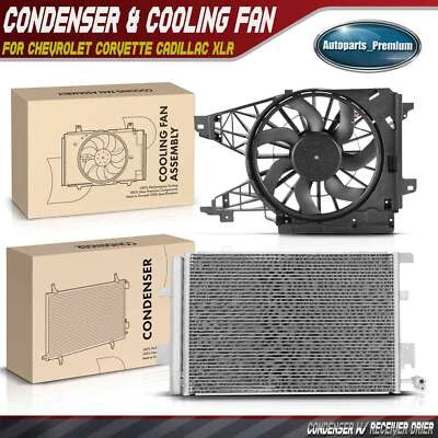 2x AC Condenser & Cooling Fan Assembly Kit for Chevrolet Corvette Cadillac XLR Foto 1 de 4