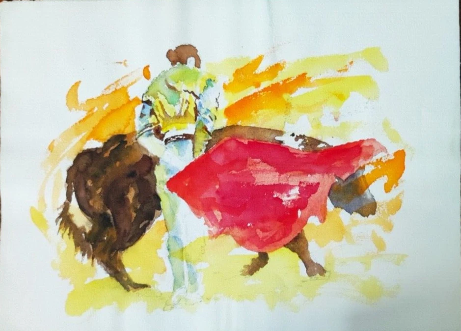 GCO4-AQUARELLE ORIGINALE-TAUROMACHIE-RENÉ DIAZ - Photo 1/1