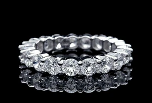 3 Ct Round Brilliant Cut Moissanite Eternity Wedding Ring 14K White Gold Plated - Picture 1 of 4