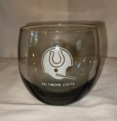 VINTAGE 1960s Baltimore COLTS Glass Cocktail Tumbler NFL LICENSED Round Bottom  - Image 1 of 4