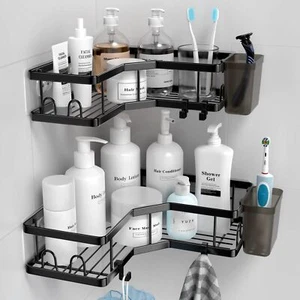 2 Pack Adhesive Shower Corner Organizer Shelves Bathroom Corner Shower Caddy New - Picture 1 of 6