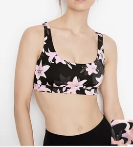 Victoria’s Secret Floral Pink Black Strappy Back Fitness Sports Bra Size XS NWT - Picture 1 of 13