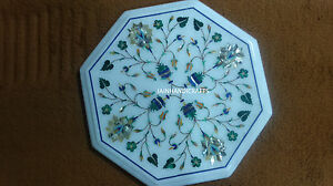 12'' White Marble Malachite Bedroom Coffee Side Table Top Mosaic Lapis Inlay
