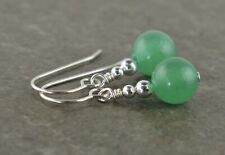 Simple Green Aventurine Gemstone & Sterling Silver Hook Drop Earrings + Gift Box