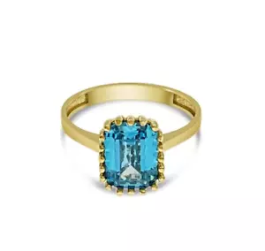 14k Yellow Gold Blue Solitaire Birthstone CZ Ring December - Picture 1 of 3