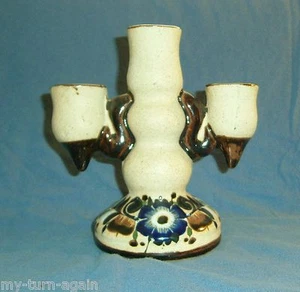 Vintage Mexico Folk Art Tourist Corcho Netzi Pottery Candle Holder Candelabra - Picture 1 of 3