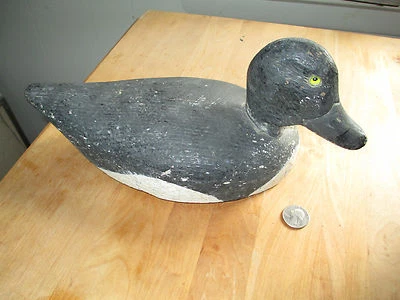 primitive antique duck decoy early handcarved blackduck glass eyes - Image 1 of 4