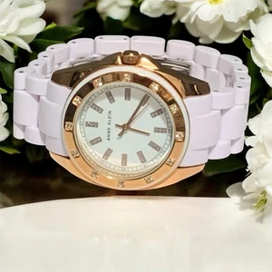 Anne Klein Ladies Watch Swarovski Crystal Bezel White Bracelet New Batt EUC - Picture 1 of 23