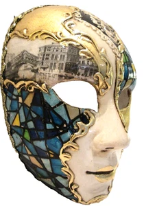 MAR 4 - A QUALITY, HANDPAINTED ITALIAN FULL FACE MASK, BLUE MOSAIC - Picture 1 of 3