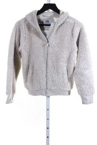 Athleta Girls Full Zip Long Sleeve Hooded Jacket Faux Fur White Size 12Y - Picture 1 of 6