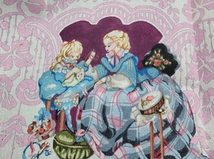 Edie & Ginger~Victorian Mother & Daughter Sewing~Oversized Needlepoint Canvas~ - Picture 1 of 6