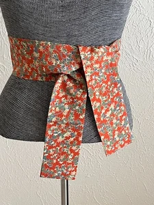 Hand Made Vintage Japanese OBI Silk Sash Belt  76"L x 3"W Momiji  Print - Picture 1 of 3