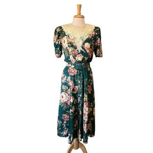 Vestido de día Lisa II vintage Cottagecore floral cuello femenino para mujer 10 verde azulado - Imagen 1 de 7