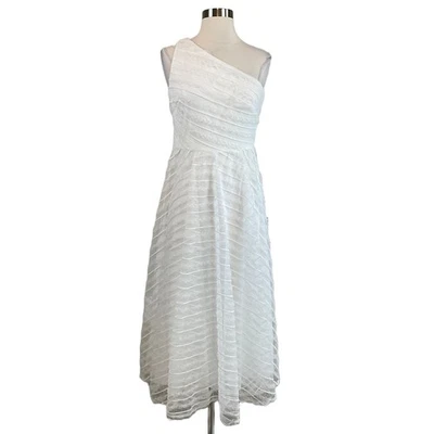 Vestido de cóctel para mujer AQUA talla 4 blanco bordado encaje un hombro midi Foto 1 de 4