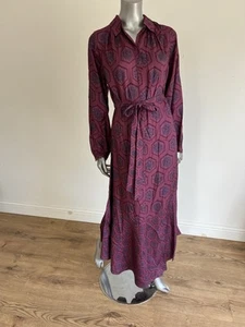 Ted Baker Maxi Camicia Abito Donna Taglia TB 2 UK 10 Berry Floreale Geo Stampa Cintura - Foto 1 di 23