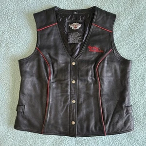 Harley Davidson Women's Black Leather Vest Red Accents Size XL - Bild 1 von 19