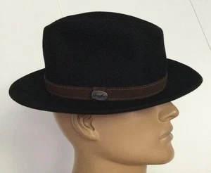 Borsalino Alessandra Black felt Hat with Brown Leather Band - Picture 1 of 8