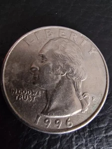 1996P QUARTER ERROR COIN DIE BREAKS OBVERSE 3 REVERSE 1 LASER EYE, "IN COD" - Picture 1 of 7