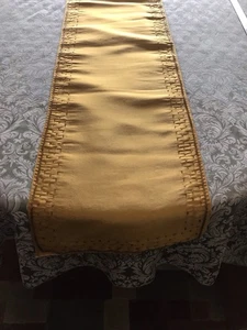 Exquisite Gold Christmas 68” X 14” Hand Embroidered Table Runner - Picture 1 of 3