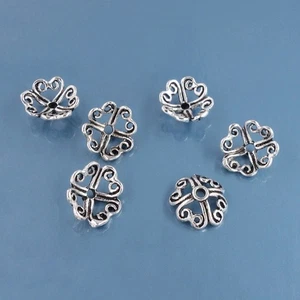10 oxidiertes Sterlingsilber 7,5 mm durchbrochene Schnörkel Herz Floral Perlenkappen #33807 - Bild 1 von 2