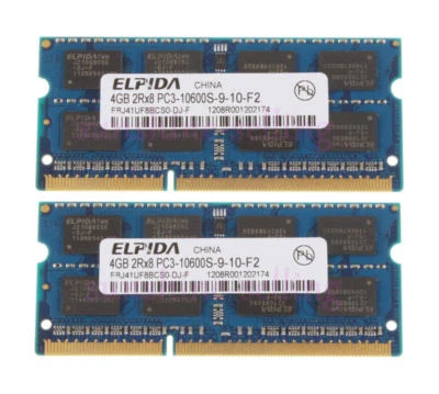 Elpida 8GB 2X 4GB 4 G PC3-10600S DDR3 1333MHz 204PIN SODIMM Laptop Memory RAM %g - Image 1 of 4