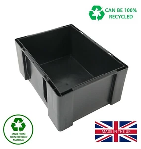 Stackable BLACK Plastic Heavy Duty Storage Box Recycled - UK NEW 400x300x190mm - Picture 1 of 7