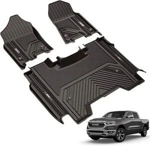 3W Black Floor Mats All Weather fit for Dodge Ram 1500 Without Storage 2019-2023 - Picture 1 of 10