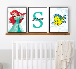 Juego Personalizado de 3 Pósters de La Sirenita | Ariel y Platija | A4 - Imagen 1 de 4
