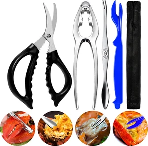 Crab Crackers and Tools Stainless Steel Lobster Crackers and Picks Set Forks Nut - Picture 1 of 12