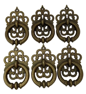 Vintage MCM Cast Brass Bronze Color Drawer Pull Hardware Ring Lot 5 1/4" T - Picture 1 of 5