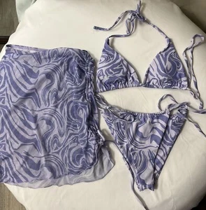 Make Me Chic Womens Small 3 Pc. Swimsuit Purple String Bikini - Picture 1 of 4