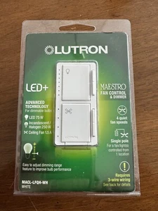 NEW Lutron Maestro Fan Control and Light Dimmer for Dimmable LED+ MACL-LFQH-WH - Picture 1 of 6