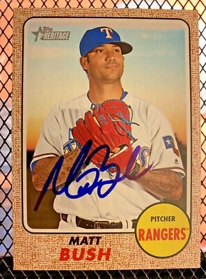 Matt Bush Texas Rangers 2017 Topps Heritage #699 IP Autograph - Image 1 of 2
