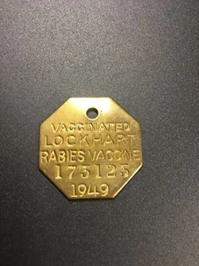 1949 Lockhart Dog Tag License 173123 Rabies Vaccinated Vintage - Picture 1 of 2