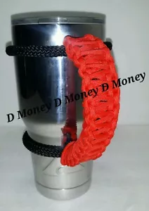 Paracord Handle for 40oz, 30oz or a 20oz Yeti, RTIC, Sic Cup, & Ozark Trail, Red - Picture 1 of 2
